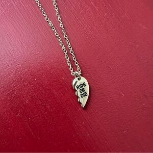 Ride or die pendant necklace NWOT 16” heart friendship gift bridesmaid